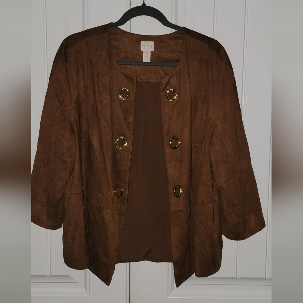 Chicos, Size 3 (XL), 3/4 puff sleeve, suede jacket with gold grommets
